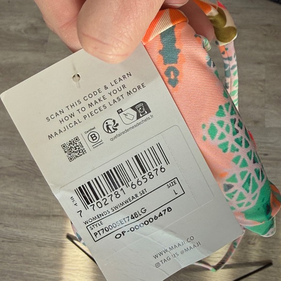 Maaji Reversible Bikini Set Geometric Floral  Teal Womens Large top M bottoms - Picture 6 of 6